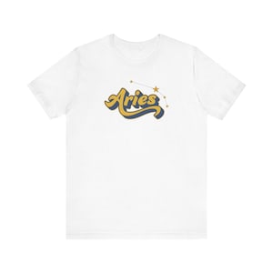 Aries script zodiac tee | Astrology constellation graphic shirt