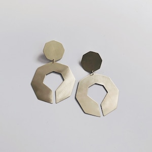 Geometric Brass Earrings - Oversized Large Bold Statement Earrings - Modern Minimalist Stud