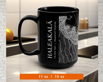 Haleakala Topo Mug , Mountain Map Art, Mountaineering Map Gift, Mountain Mug, Nature lover gift, Camping Gifts, Unique Outdoor Gift