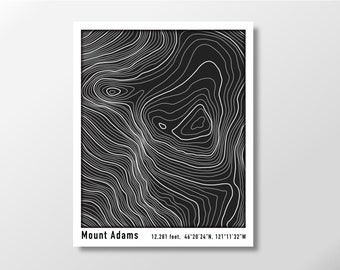 Mount Hood Topographic Map Poster Black and White Contour Map of Mt Hood in the Pacific NW Cascade Mountains Hiking Poster Camping Gift