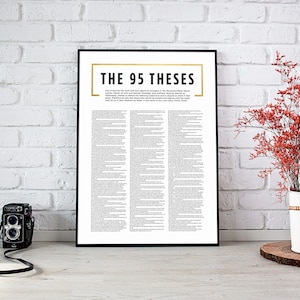 95 Theses Print,Martin Luther Print,Luther Quote,Reformed Theology,Reformers Art,5 Solas,Reformation printable,Christian art,Religous print image 1