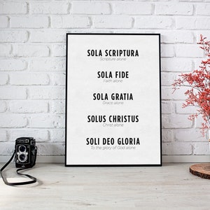 5 Solas Print, Five Solas Art Print, Reformed Theology, Sola Gratia, Sola Fide, Solus Christus, Sola Scriptura, Soli Deo Gloria Art Print