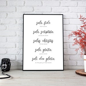 5 Solas Script Print, Five Solas Art Print, Reformed Theology, Sola Gratia, Sola Fide, Solus Christus, Sola Scriptura, Soli Deo Gloria Print