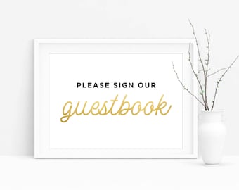 Printable guestbook sign, Wedding sign printable party sign, Wedding print, Guest book sign, Wedding decor, Please sign print,gold letters