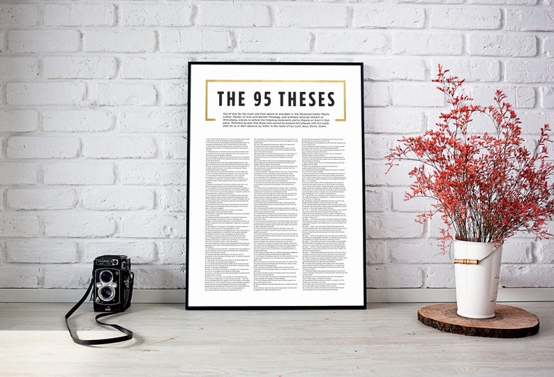 95 Theses Print,Martin Luther Print,Luther Quote,Reformed Theology,Reformers Art,5 Solas,Reformation printable,Christian art,Religous print image 1