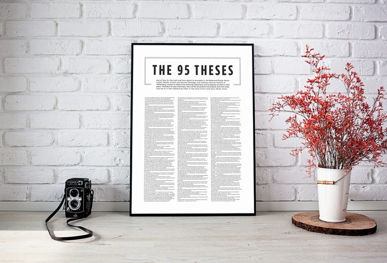 95 Theses Print,Martin Luther Print,Luther Quote,Reformed Theology,Reformers Art,5 Solas,Reformation printable,Christian art,Religous print image 2