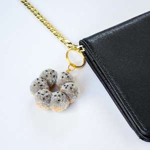 Black Sesame Mochi Donut Pom Pom Keychain