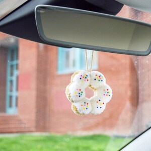 Sprinkles Mochi Donut Pom Pom Car Charm | Rear View Mirror Hanging