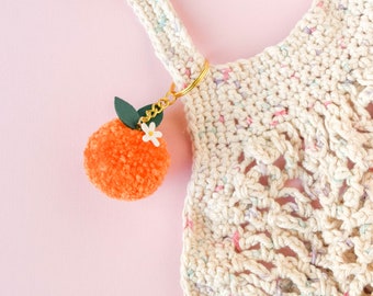 Lunar New Year Mandarin Orange Pom Pom Keychain