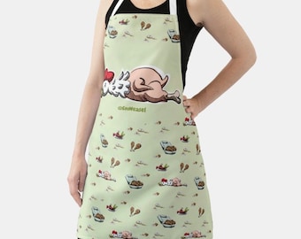 Aprons, kitchen aprons, food aprons, chicken Meat your Meal art collection