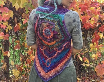 Crochet Mandala Vest With Embroidery, Colourful Hippie Boho