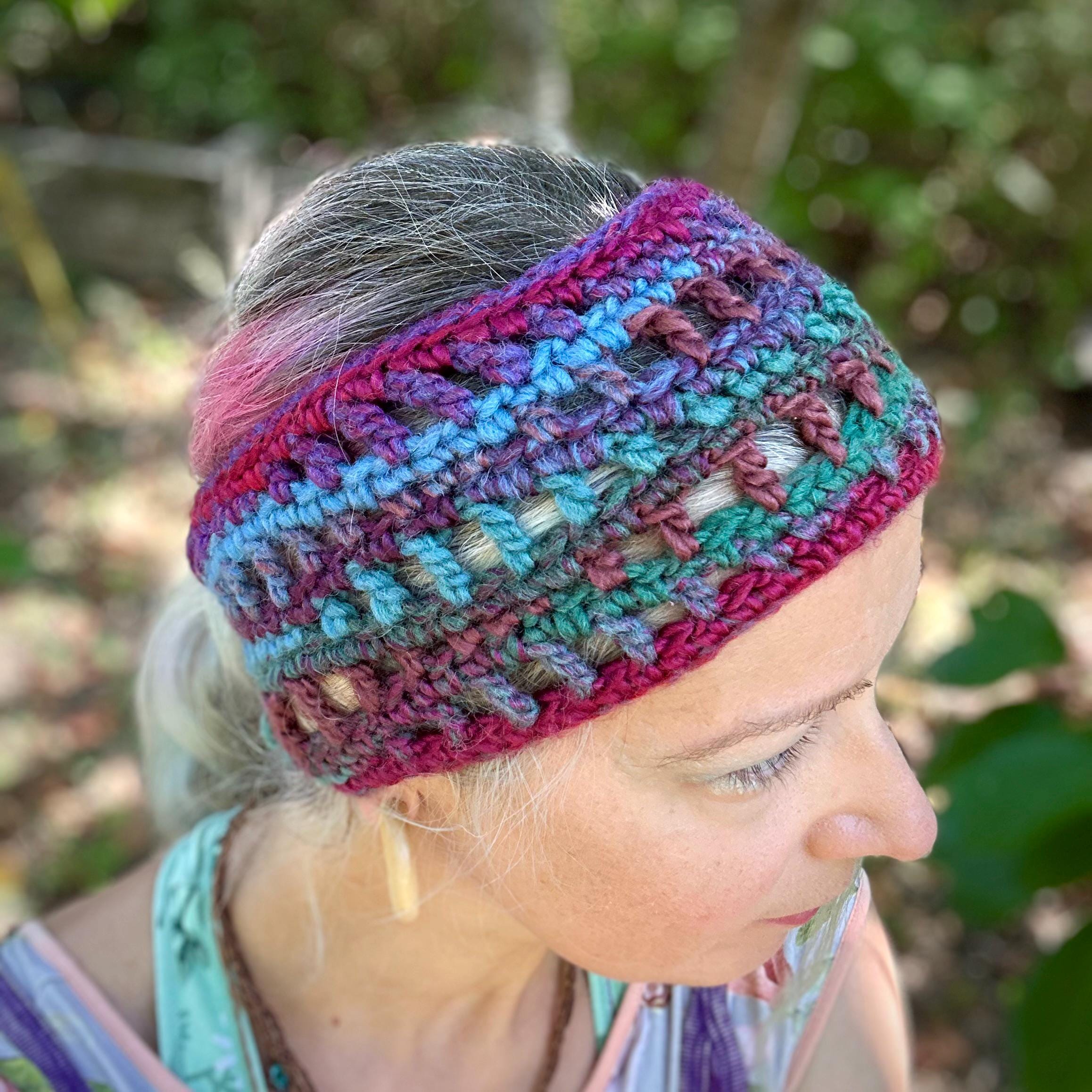 Colorful Crochet Padded Headband - Multicolor Boho Floral Granny Square Crochet Headband & Hair Claw Clip  main image 3