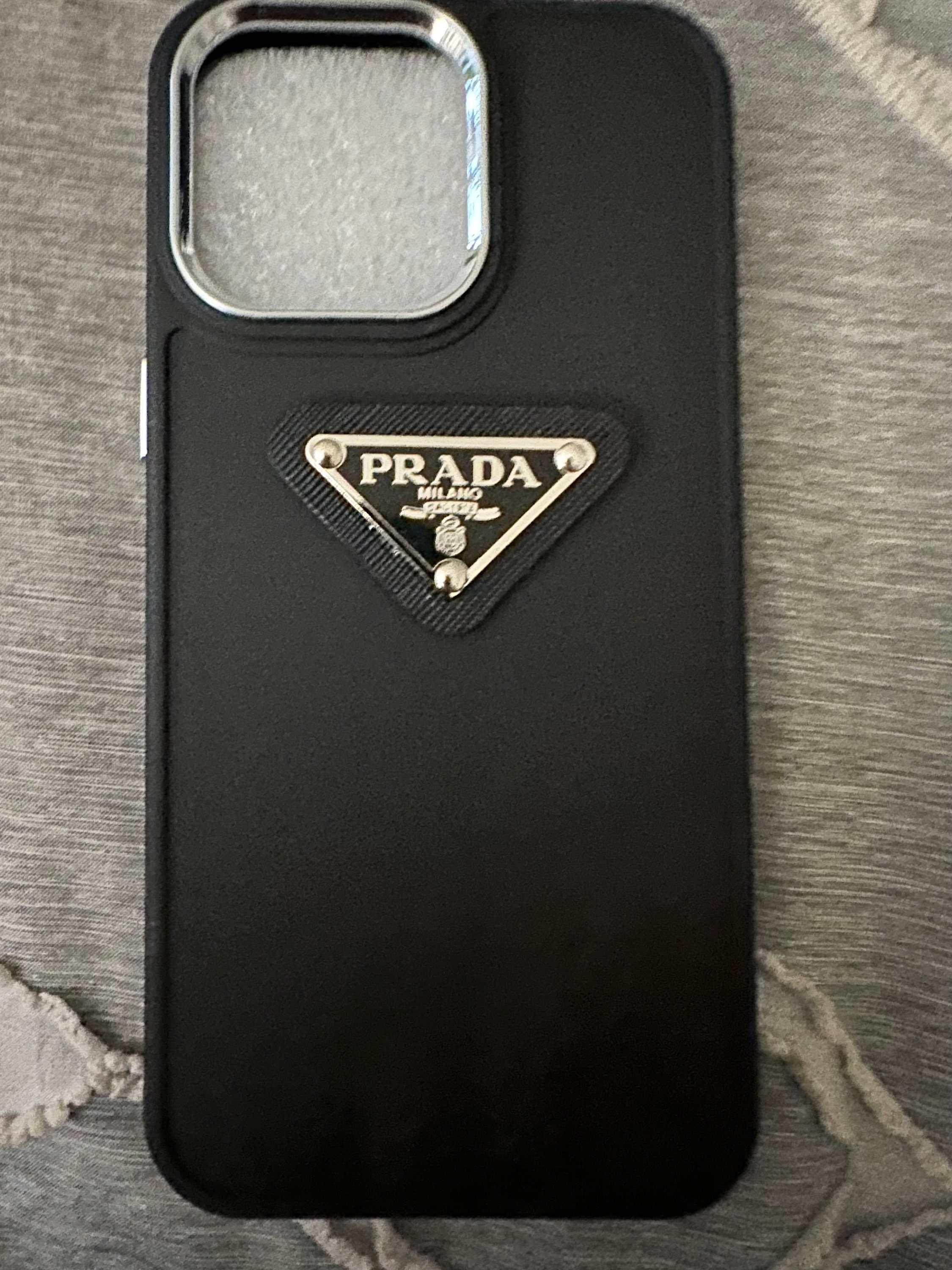 Prada iPhone 14 Pro Max Leather Case - Black