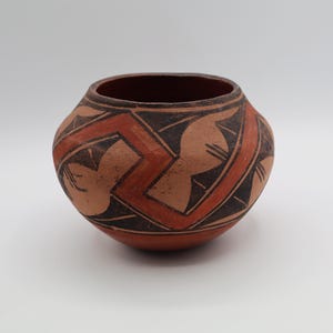 Antique Zia Pot Geometric Polychrome 1920's Water Jar Polished Base 6.25" W
