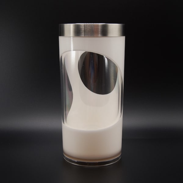 60's Op Art Vase Lucite Layered White Clear Stainless Steel Rim Unsigned
