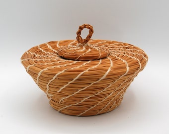 Tohono O'odham Basket Lidded Openwork Coils Ring Rustic Primitive 7" W CT23