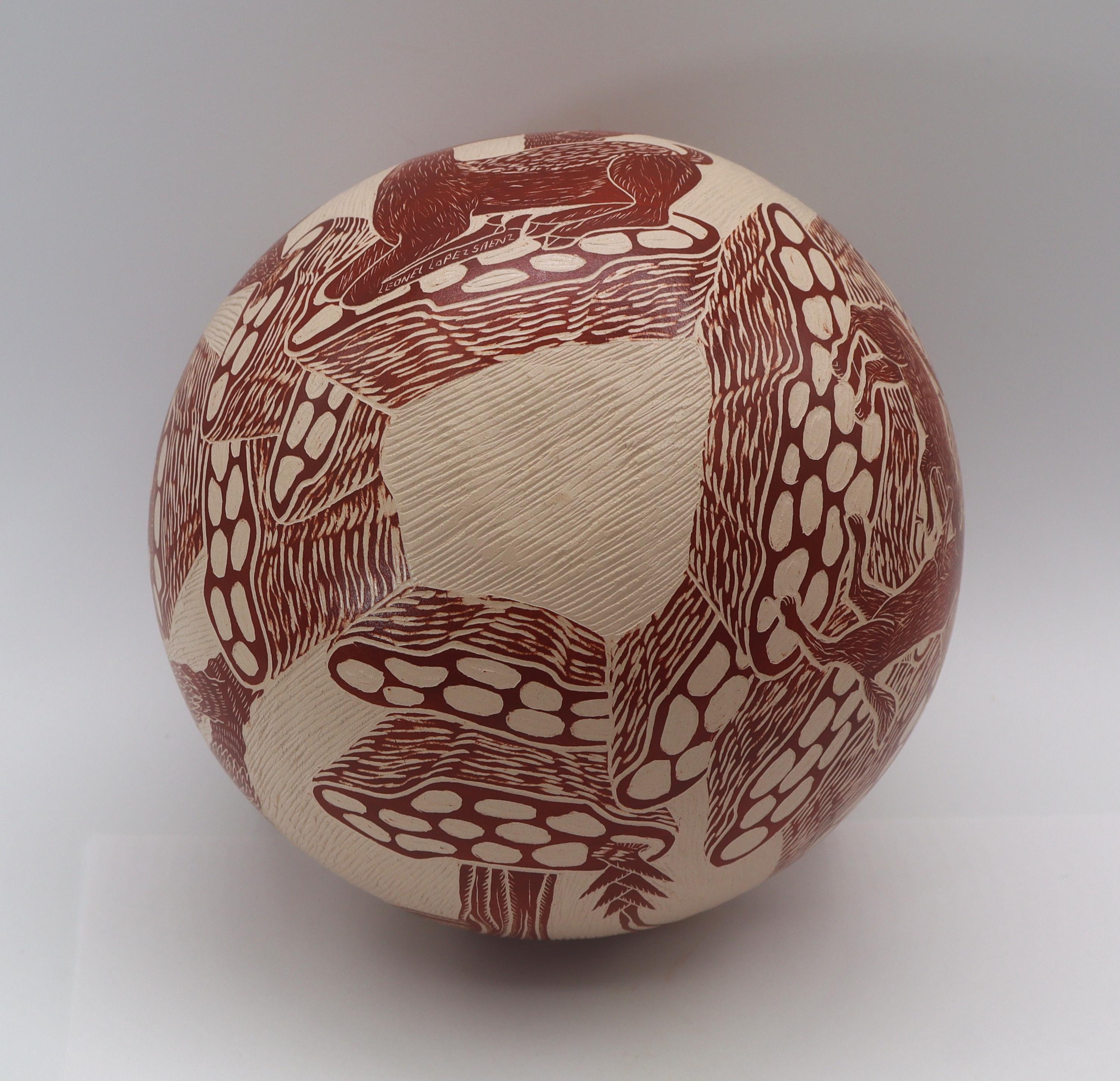 Mata Ortiz Pot Carved Sgrafitto Redware Leonel Lopez Saenz Desert