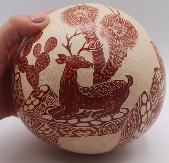 Mata Ortiz Pot Carved Sgrafitto Redware Leonel Lopez Saenz Desert