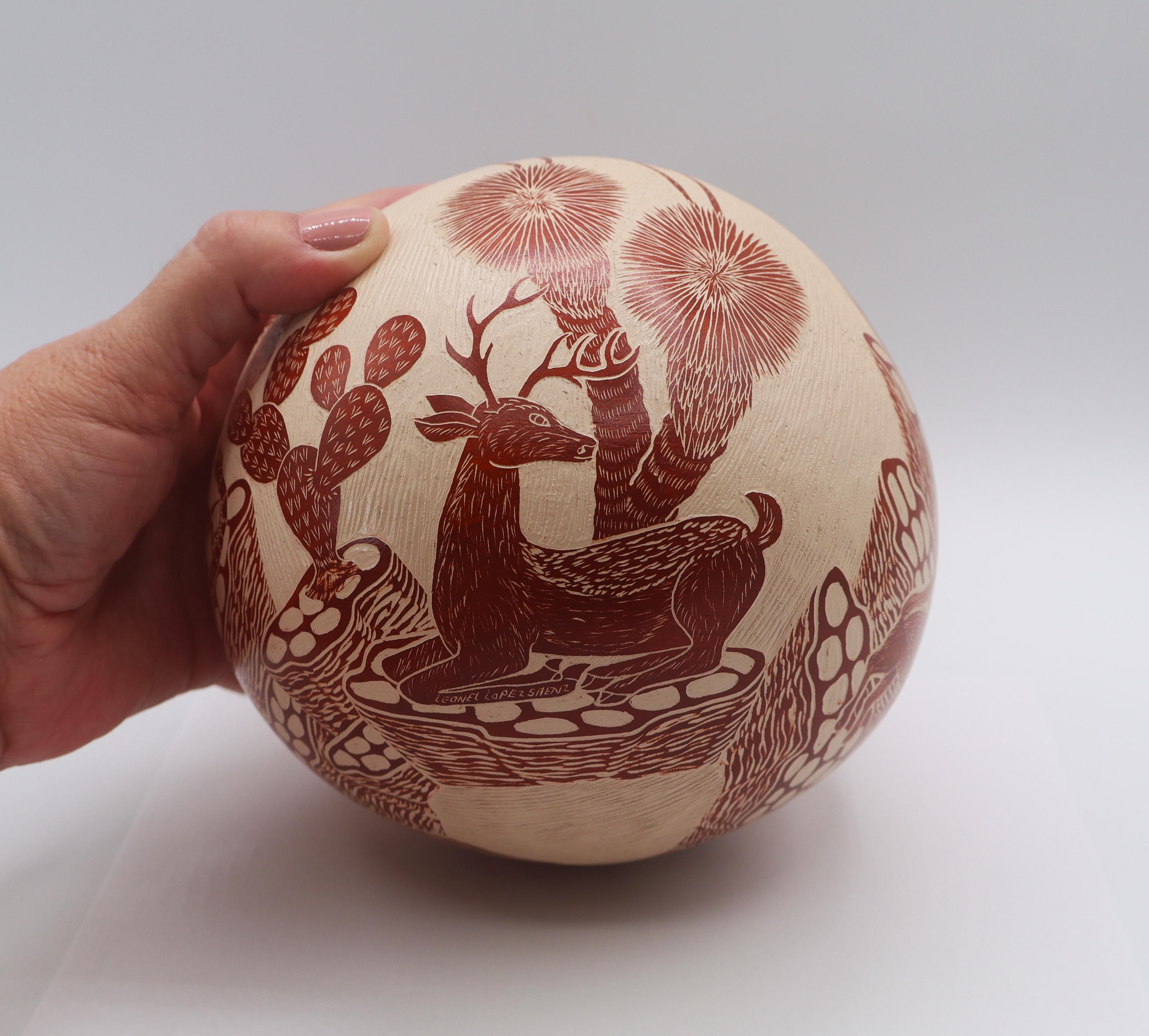 Mata Ortiz Pot Carved Sgrafitto Redware Leonel Lopez Saenz Desert