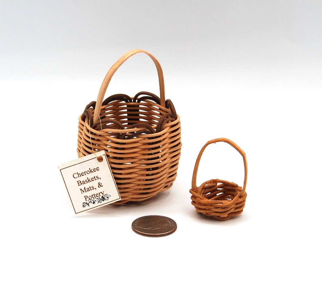 Mini Cherokee Honeysuckle Basket Black Walnut Dye Signed Mary Thompson With Second Mini Cherokee