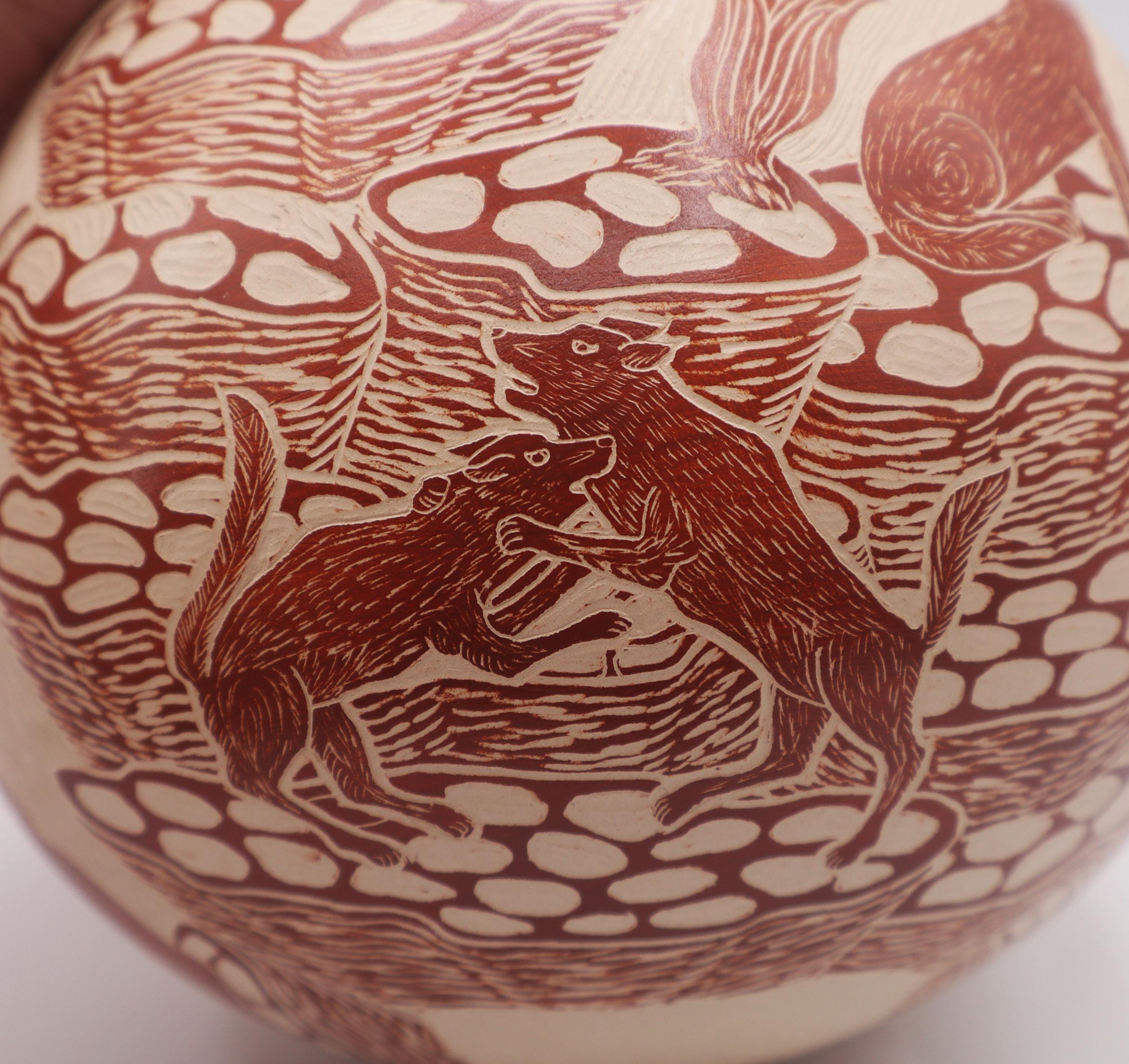 Mata Ortiz Pot Carved Sgrafitto Redware Leonel Lopez Saenz Desert