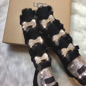 Custom Ugg Boots With Swarovski Crystals Bling Bailey Bow Ugg Women&#39;s Bedazzled Authentic Ugg Boots