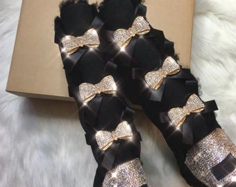 Custom Ugg Boots With Swarovski Crystals Bling Bailey Bow Ugg Women&#39;s Bedazzled Authentic Ugg Boots