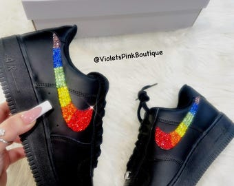 Rainbow Nike Air Force 1 With Swarovski Crystals Bling Custom Sneakers