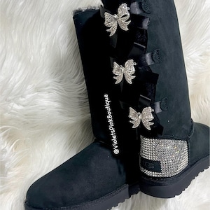 Women&#39;s Custom Bling Ugg Boots With Swarovski Crystals Bedazzled Bailey Bow Ugg Boots