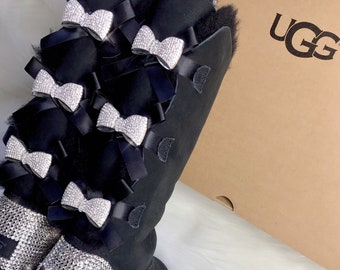 Bling Ugg Swarovski Crystals Custom Women's Bailey Bow Tall II Ugg Boots With Crystal Bows