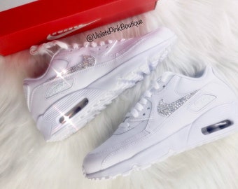 Baskets Swarovski Nike Air Max 90 pour homme personnalisées - Idées cadeaux pour lui, chaussures Air Max 90 blanches