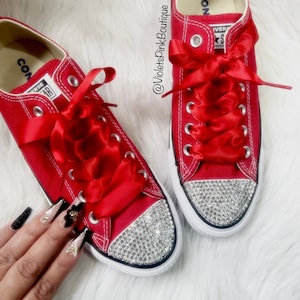 Bling Women&#39;s Red Converse With Satin Ribbon Laces