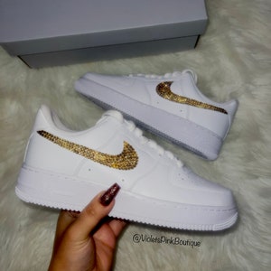 Custom Nike Air Force One Bling With Gold Swarovski Crystals Women&#39;s Bling Custom Sneakers Women&#39;s Bedazzled Shoes