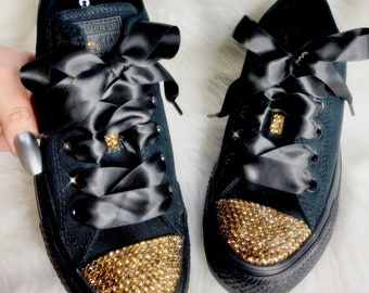 Converse scintillanti con cristalli Swarovski da donna - Sneakers nere e oro scintillanti