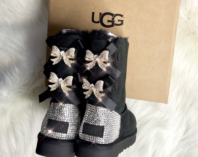 Ugg Boots With Swarovski Crystals Custom Girl Baby- Toddler Bailey Bow II Ugg Boots