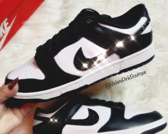 Baskets Swarovski personnalisées Nike Panda Dunk | Baskets Nike éblouissantes | Chaussures pour femmes | Baskets homme taille enfant et unisexe
