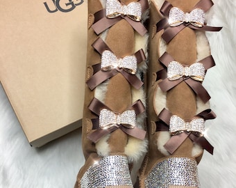 Bedazzled Ugg Boots Swarovski Crystals Custom Bling Women&#39;s Bailey Bow Tall II Ugg Boots- Gift ideas