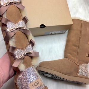 Women&#39;s Ugg Size 9 Ready To Ship Custom Ugg Boots Swarovski Crystals Custom Bling Women&#39;s Bailey Bow Tall II Ready To Ship