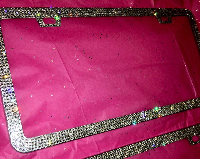 Bling License Plates Stainless Steel Frame Hand Encrusted with Swarovski Crystals