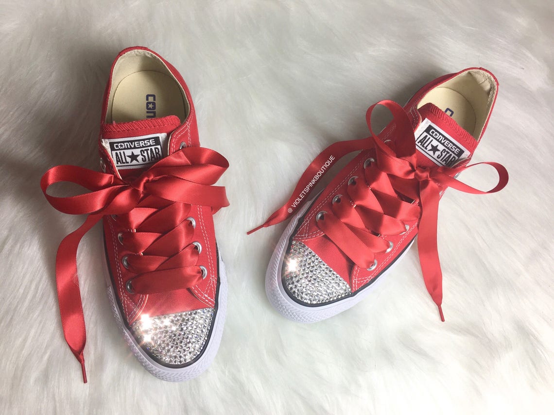 CONVERSE Bling Women's Red Chucks Sneakers With Satin | Etsy