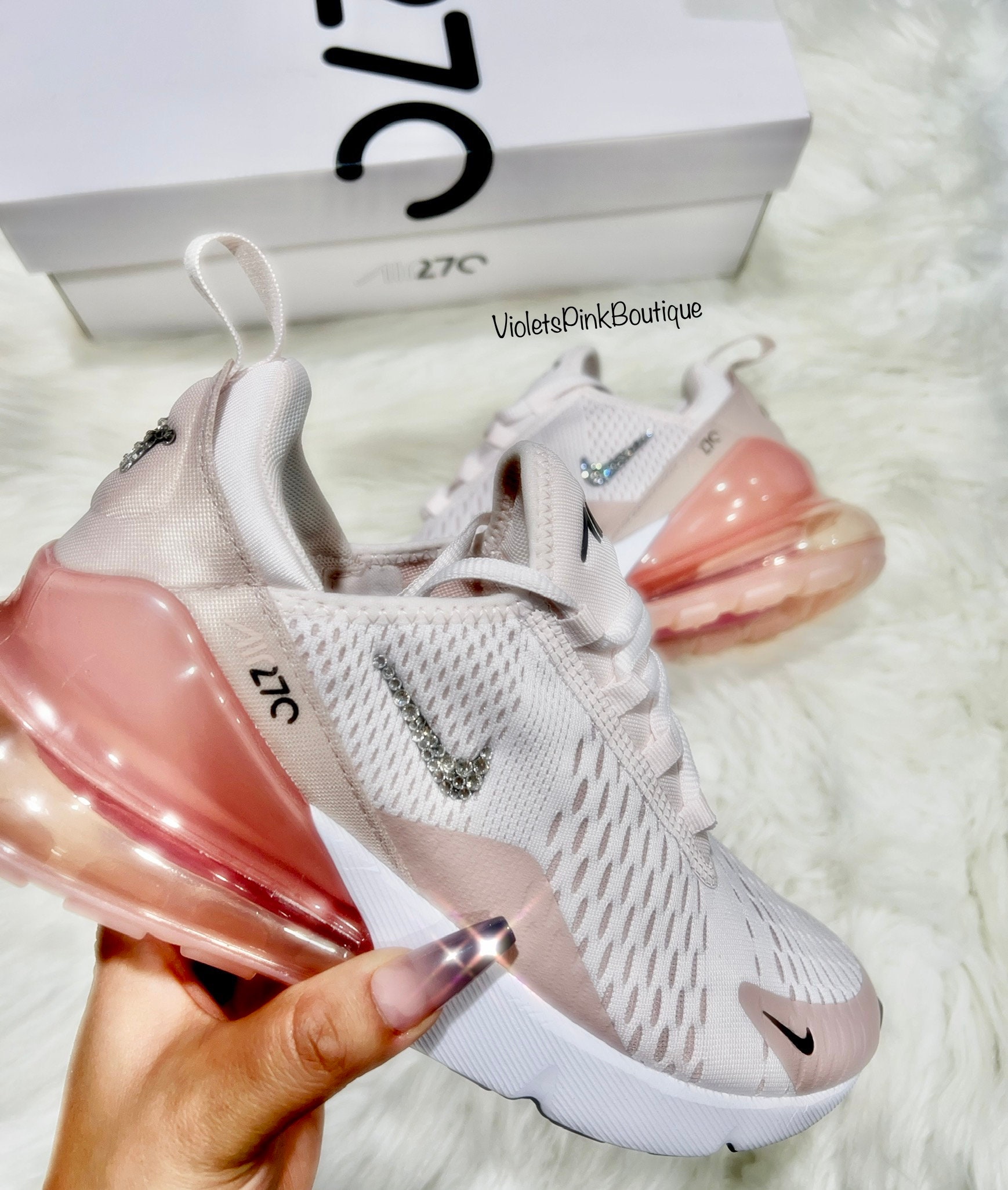 Women s Bling Pink Nike Air Max 270 with Swarovski Crystals Custom Sneakers