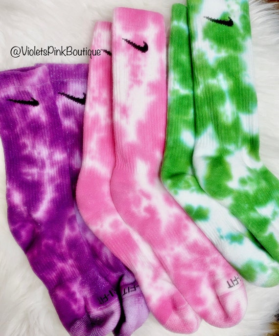 Chaussettes Nike Tie Dye Violet Rose Vert Tie Dye Personnalis