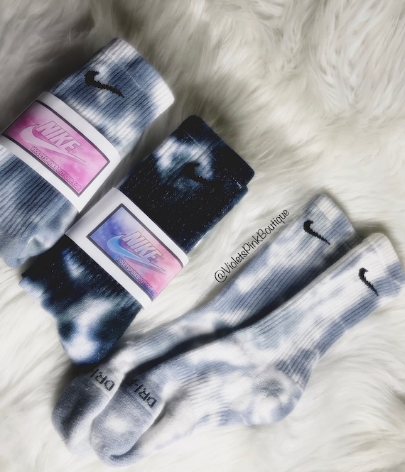 Nike Tie Dye Socks Grey, Black Tie Dye Custom Nike Crew Socks