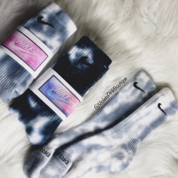 Nike Tie Dye Socks Grey, Black Tie Dye Custom Nike Crew Socks