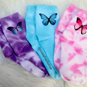 Tie Dye Butterfly Socks Pink, Purple, Blue Tie Dye Custom Butterfly Socks- Gift Ideas  On Sale Gift Ideas