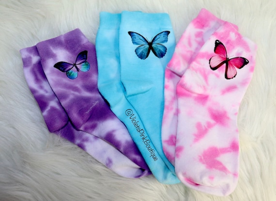 Tie Dye Butterfly Socks Pink, Purple, Blue Tie Dye Custom Butterfly Socks- Gift Ideas