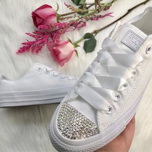 Swarovski Converse Women's Custom Bling Chucks With White Satin Ribbon ...