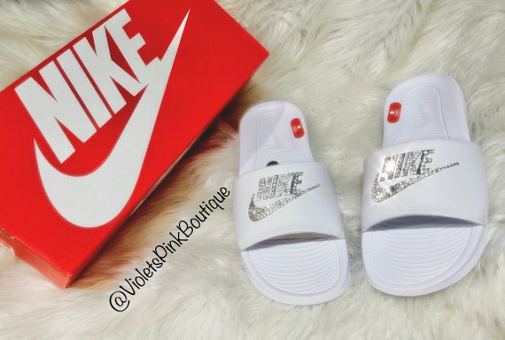 Nike Bling Slides Custom Nike Slides In White With Swarovski Crystals