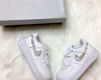 Bling Nikes Baby Shoes Toddler Nike Air Force 1 Low Customized With Swarovski Crystals