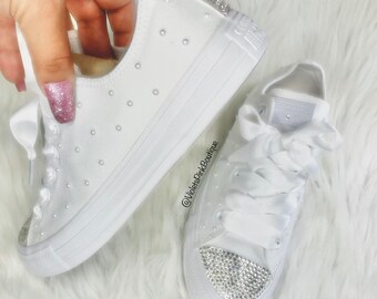 Swarovski Crystal CONVERSE Bling Women's Wedding shoes with white pearls